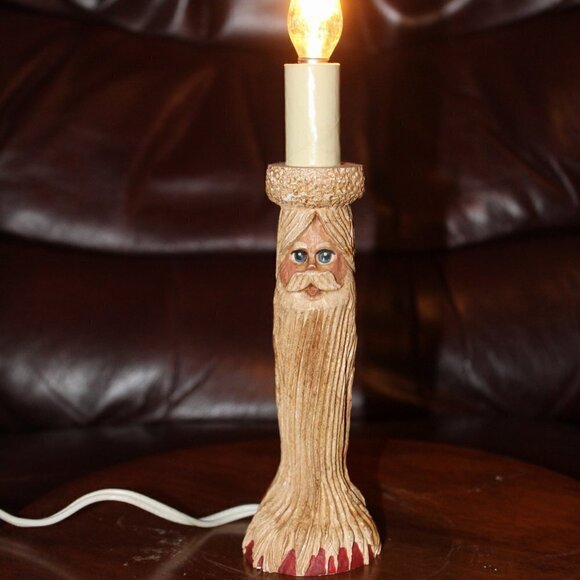 Vintage Christmas Santa lamp rustic wood resin 1992 Made USA Wood World Holiday - Picture 9 of 9